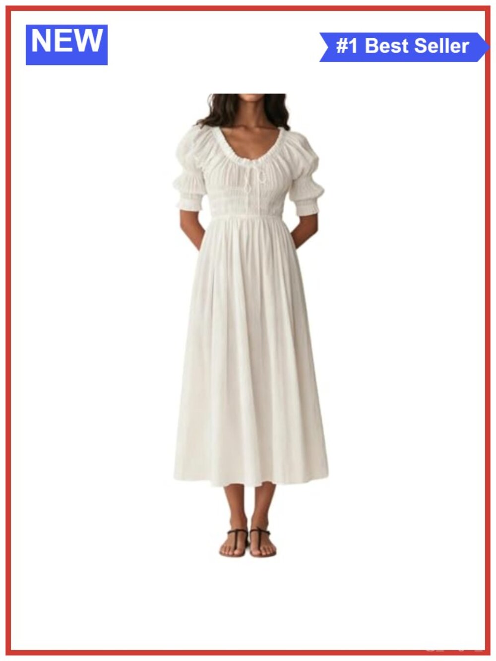 Puff Sleeve Off Shoulder Smocked Midi Dress Cottagecore Maternity